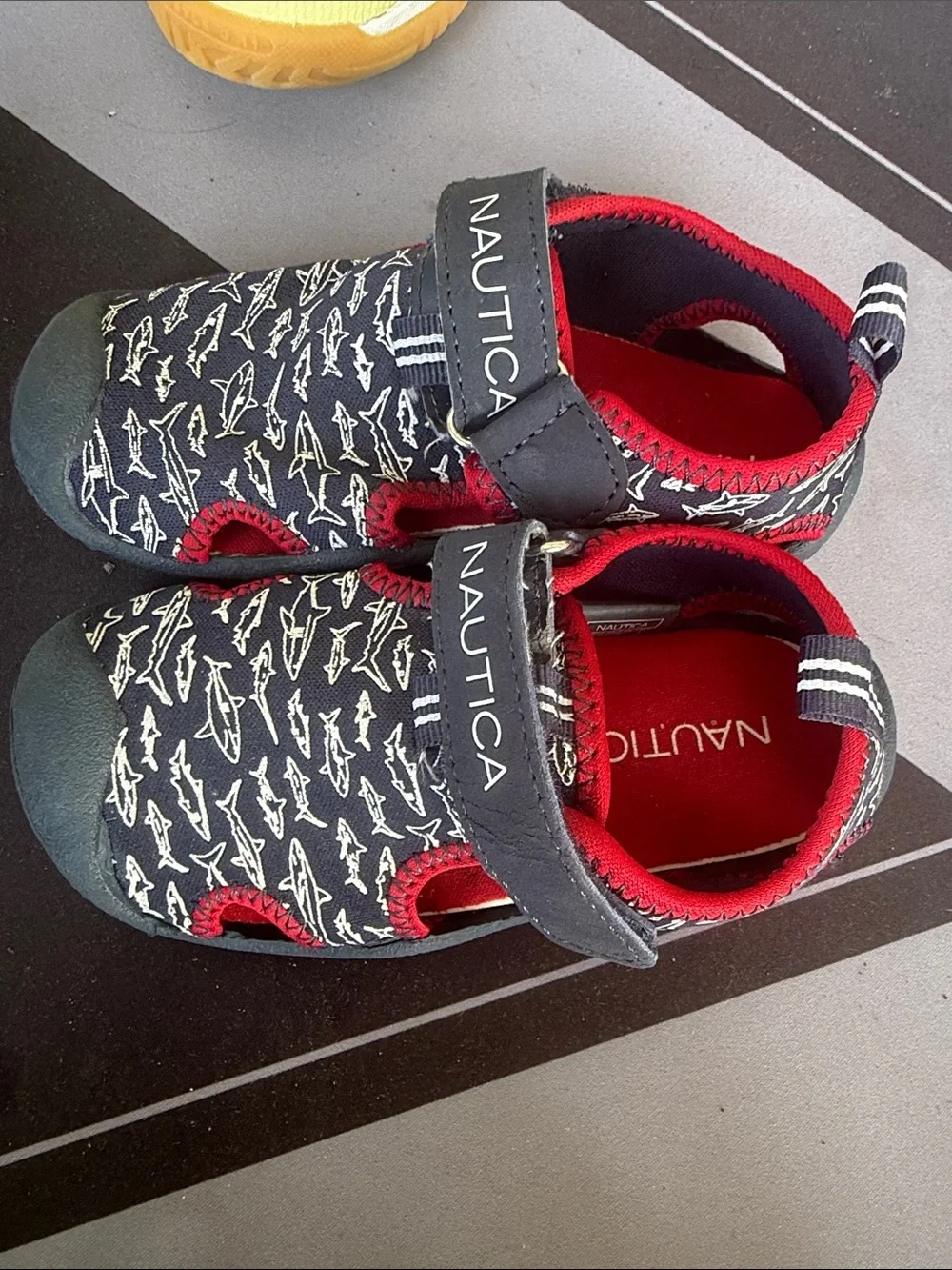 Nautica Kids Navy and Red Shark-Print Water Shoes